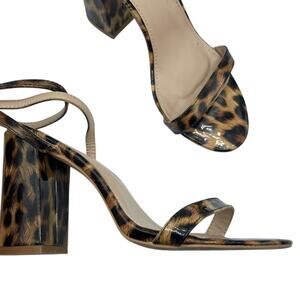 Raid Brown Leopard Print Block Chunky Heels Strappy Womens Sandals 7 Ankle Strap